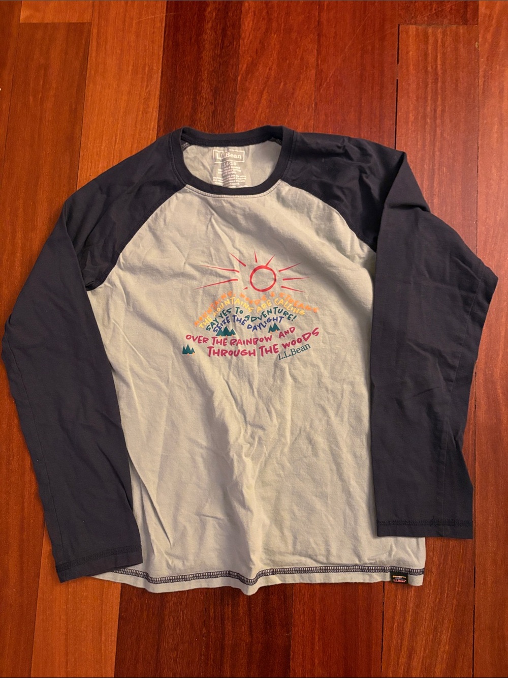 L.L. Bean Kids' Long-Sleeve Raglan Graphic Tee - Light Gray & Navy